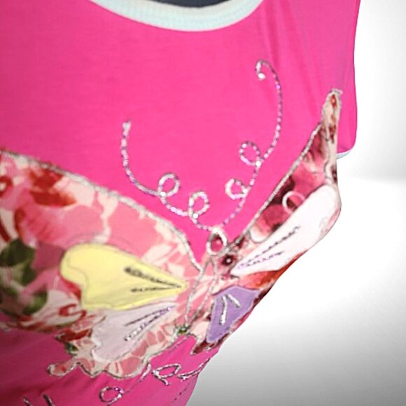 D&G Dolce & Gabbana Pink Butterfly Embellished Tee Size M - Picture 9 of 14